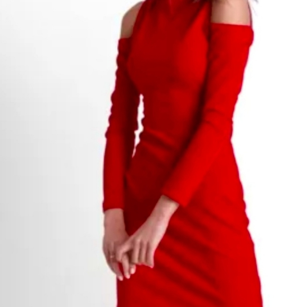 Express Cut Out Cold Shoulder Stretch Dress Red Small - Picture 1 of 12